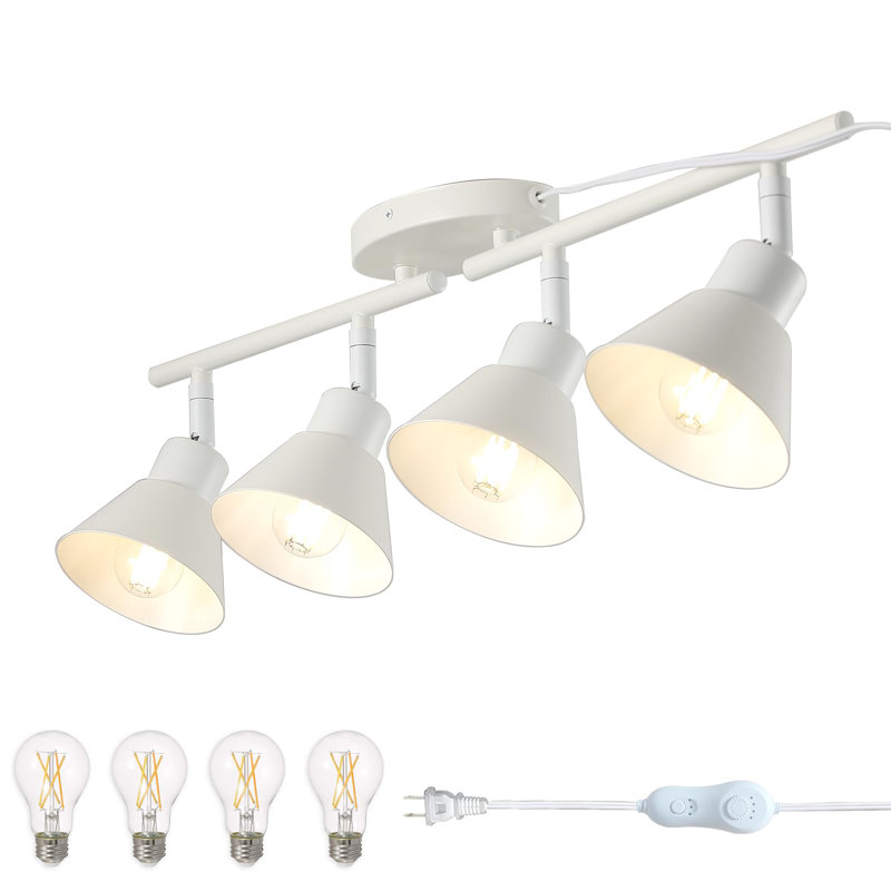 4 Light Plug in Ceiling Light Fixture,Plug in Track Lighting,Dimmable LED Bulbs Included, White