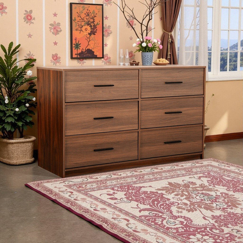 Commode de rangement à 6 tiroirs Scrigno avec grands tiroirs en tissu, plateau en bois résistant à l'eau, largeur 44,5 po