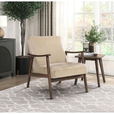 Chaise d'appoint au design moderne de style Mid-Century avec velours brun, structure en bois au fini noyer foncé, coussins en mousse pour le soutien de la posture, fauteuil en velours, une assise confortable et élégante