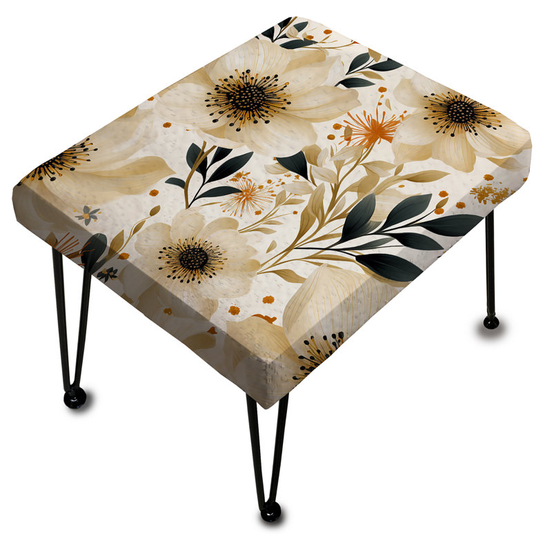 Beige And Black Watercolor Floral Pattern - Floral Rectangle Ottoman