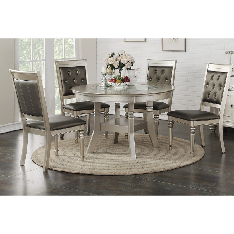 Table de salle à manger ronde avec cadre en bois d'hévéa
