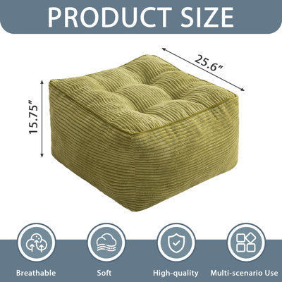 Pouf carré rembourré avec repose-pieds en velours côtelé et repose-pieds