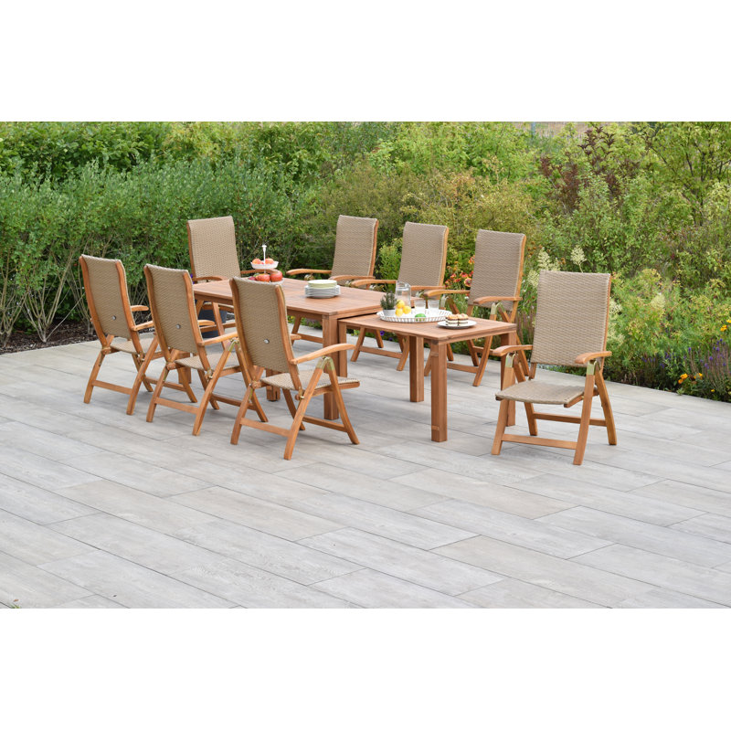 Olesen 8 - Person Acacia Wood Patio Dining Set with Extendable Rectangular Table