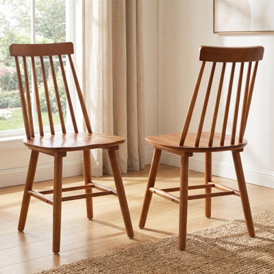  17.5"W Walnut Dining Chairs Set of 2, Farmhouse Solid Wood Windsor Kitchen Chairs