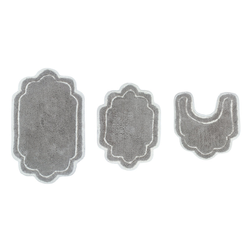 Ensemble de tapis de bain en coton Dobrinka, lavable à la machine, à séchage rapide, absorbant - ensemble de 3 pièces avec contour