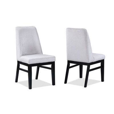 De 2 chaises modernes à haut dossier rembourré, tissu texturé blanc, pieds en bois au fini noir, mobilier de salle à manger, chaises rembourrées 2 pièces, tissu, siège confortable, bois