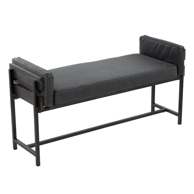 Banc avec métal, bois et similicuir, Noir