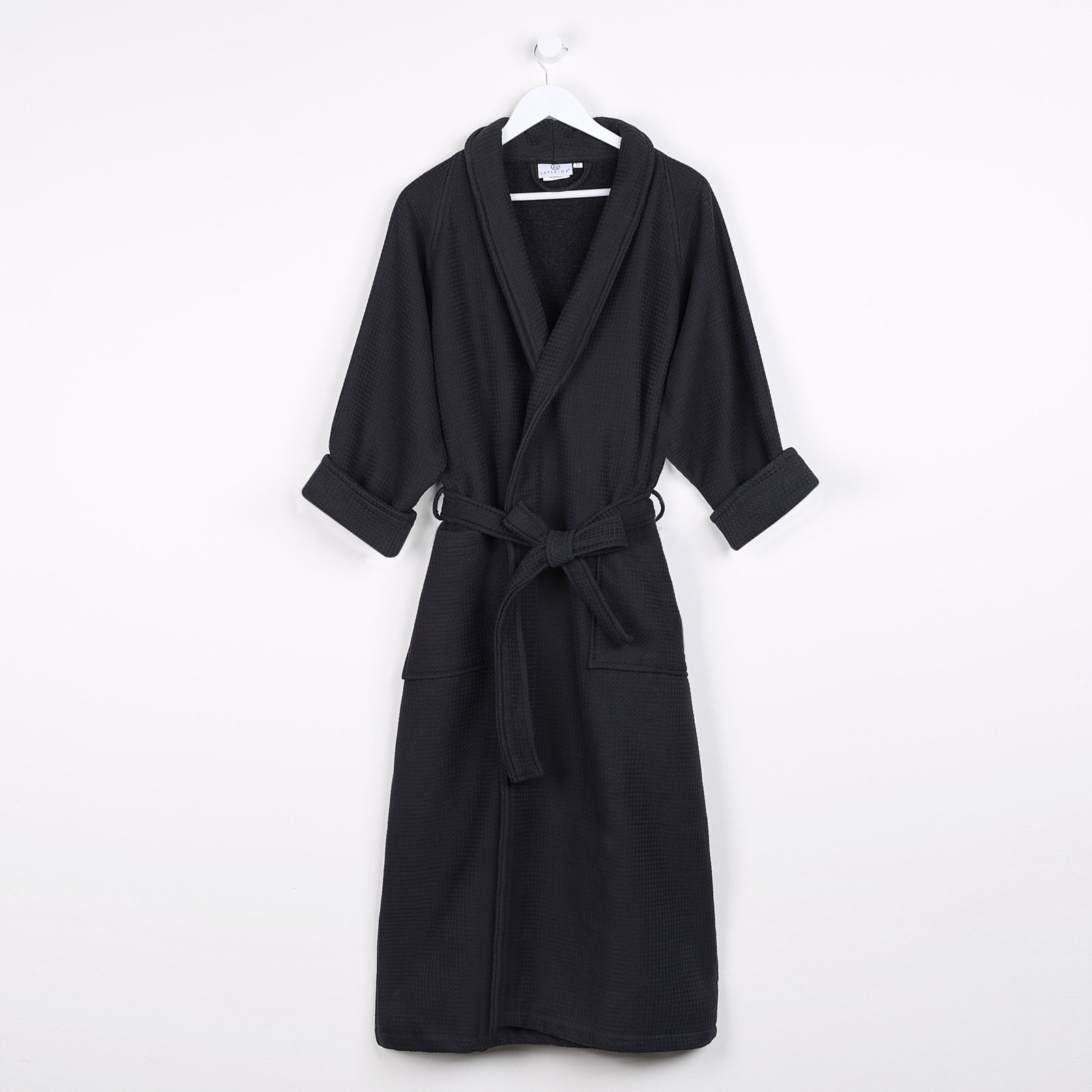 McPhail Waffle Weave Bathrobe, M, Black