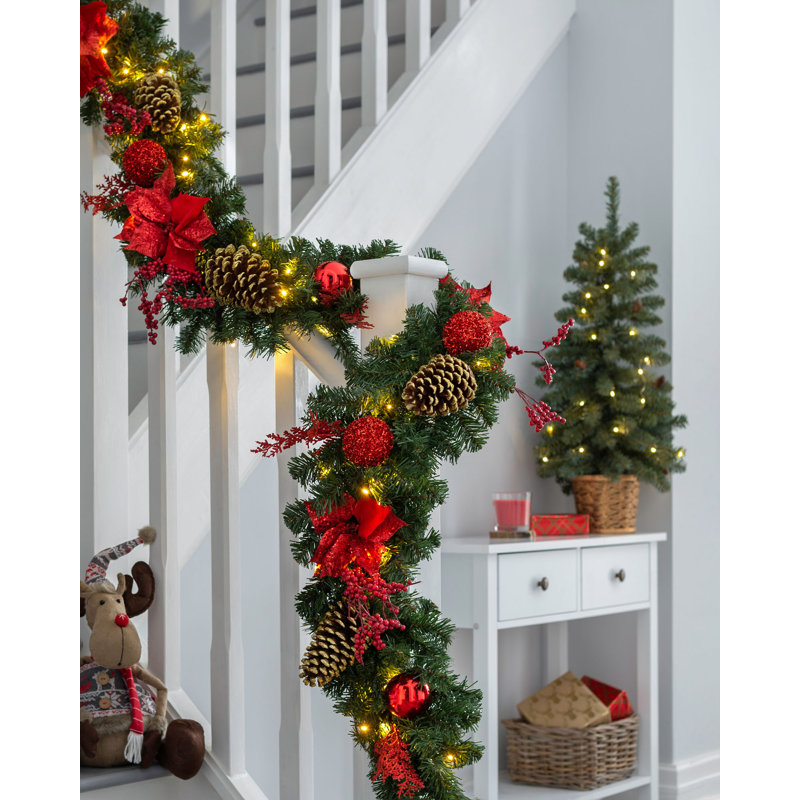108cm Lighted Faux Garland with Lights, Red