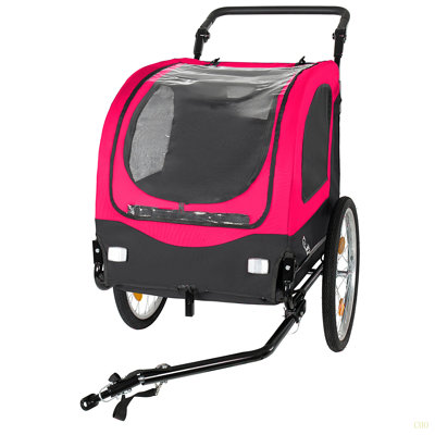 2-In-1  Bike Trailer & Pet Stroller For Dogs Up To 110Lbs– Foldable Pet Carrier Cart With Front Caster & 20'' Quick Release Air-Filled Wheels, Breathable Mesh And PVC Rain Cover