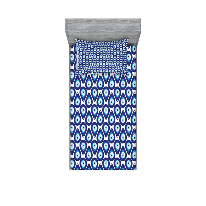 Ensemble de draps et taies décoratives Ambesonne Evil Eye, bleu pâle et bleu