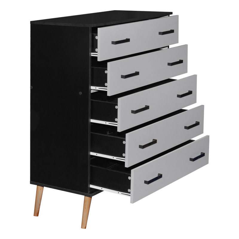Commode 5 tiroirs Classic, Noir / gris clair