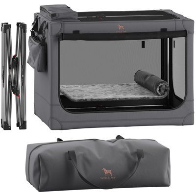  Collapsible Dog Crate 26 Inch, Small Dog Crate for Small Medium Breeds, Travel Kennel for Car, Including Pet Mat for Pet Cage, 2 Storage Pockets, Handbag, 10mm Locking Zipper 26*17*17_x000D_