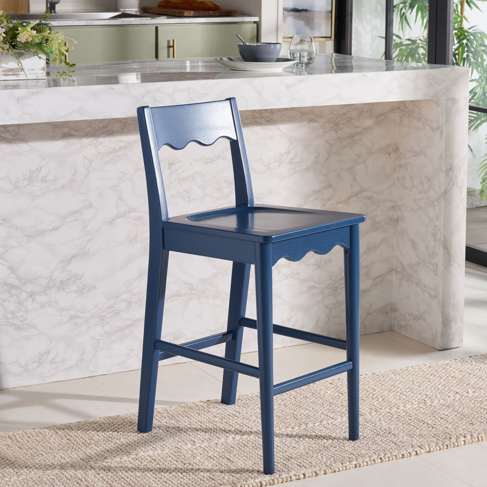 Rosetty Scallop Counter Stool, Navy