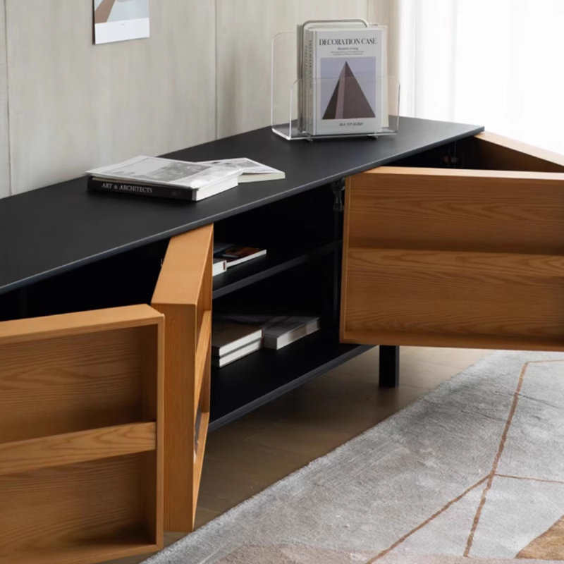 Meuble télé en bois massif au design minimaliste, L 86,61 po