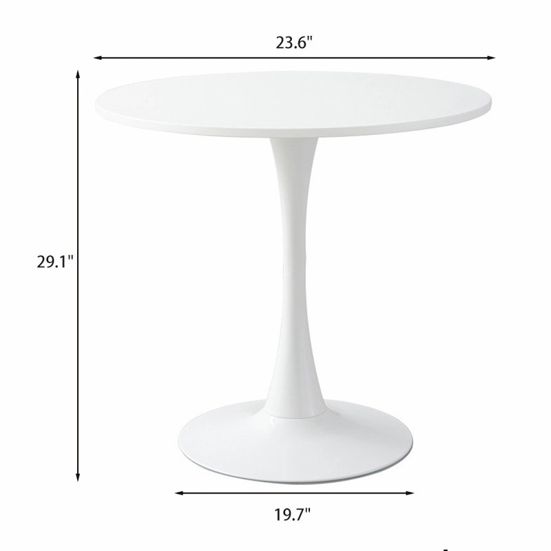 Table ronde blanche, table de salle à manger moderne, plateau en panneau de fibres à densité moyenne et table tulipe ronde en acier, table basse Mid-Century pour salon 24 po, table de salle à manger ovale