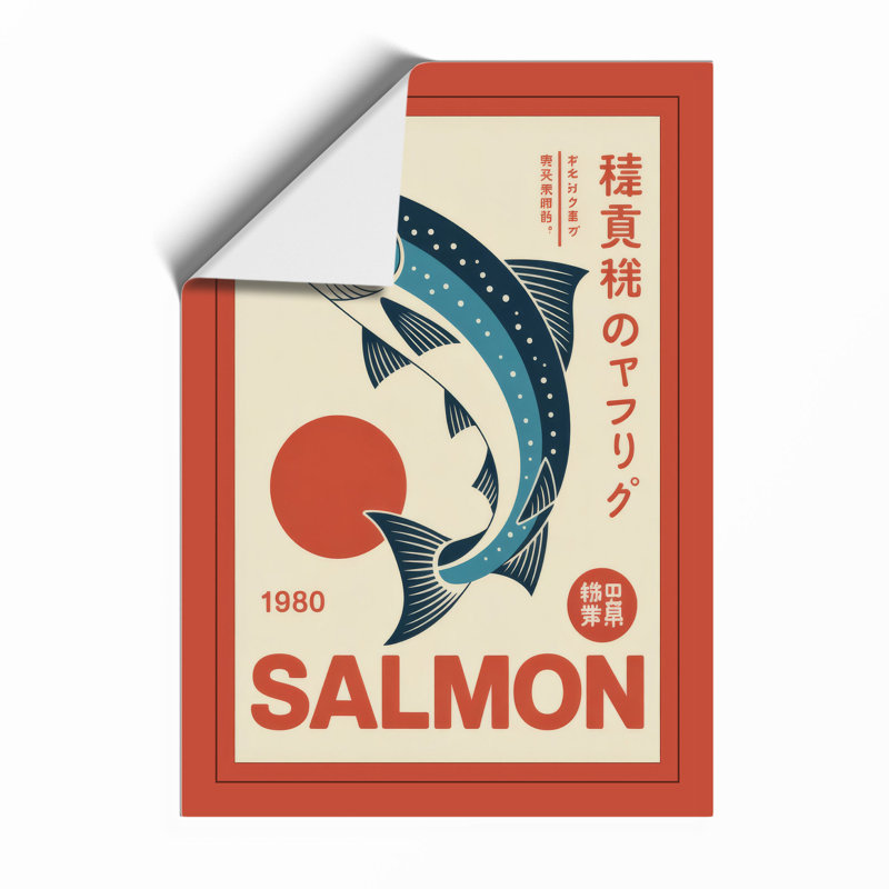 Leaping Salmon Art Deco - Framed Print, A2 - 59.4 x 42.0 cm, Unframed