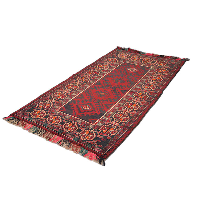 Tapis en laine rouge/noir/beige 5 pi 8 po x 3 pi 3 po one-of-kind à la main-noué la 1960 Tully