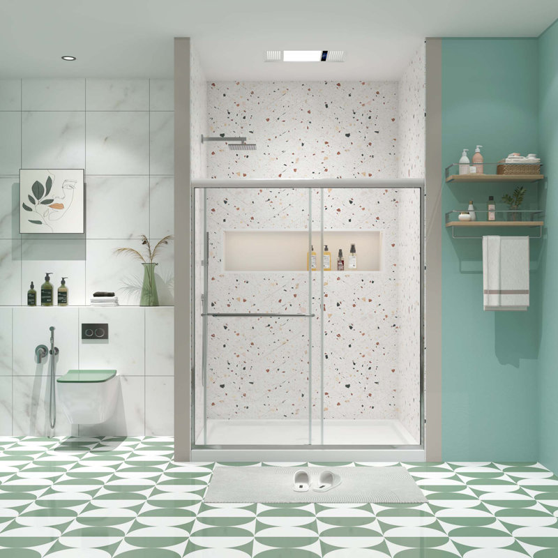 Porte de douche, porte coulissante, avec verre trempé de 1/4 po, Chrome chrome