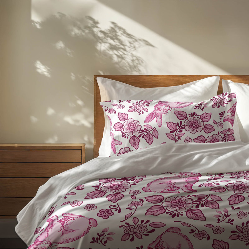 Ensemble d'édredon léger Bunny Toile, Rose, Édredon simple + 2 taies d'oreiller standard