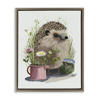 Hedgehog with Garden Plants Canvas Wall Art by Fab Funky