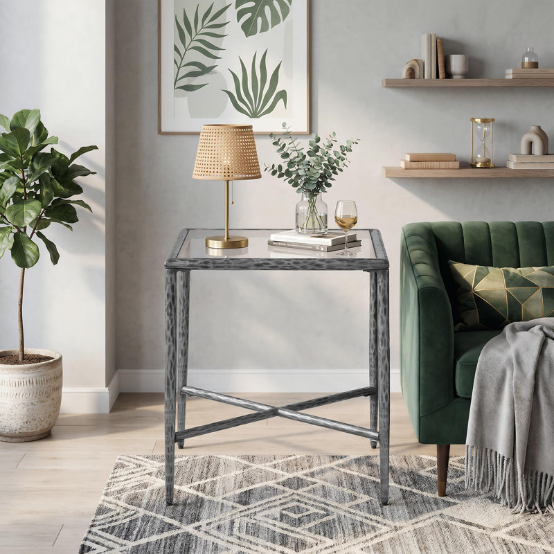 Forged Metal Base Side Table, Gray