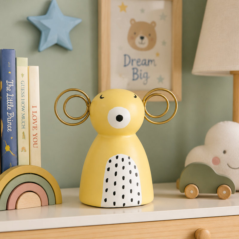 Handcrafted Papier-Mache Winter Bear Figurine, Yellow