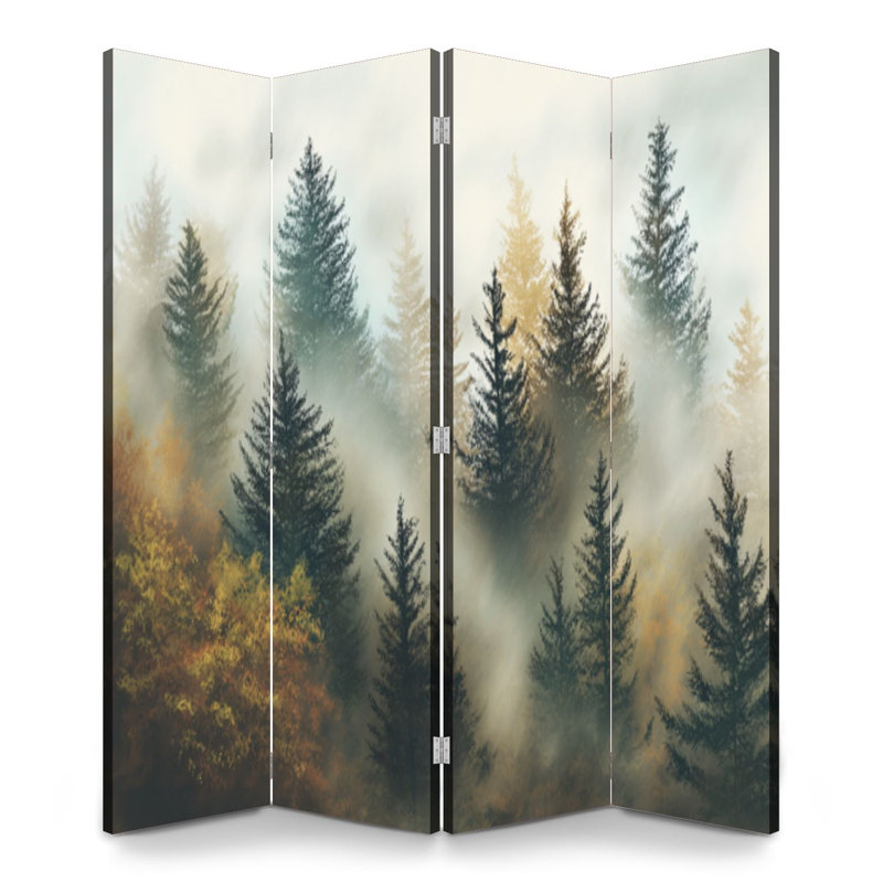 Cloison pliante 4 panneaux paravent Royal Forest Wood Green Pine Trees Autumn Leaves, 4, H 71 po x l 64 po x P 1 po