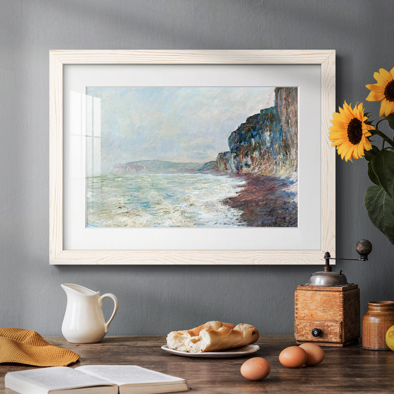 Les falaises, temps gris, 1882 - reproduction d'un seul cadre, H 22 po x l 32 po x P 1,5 po, Blanc