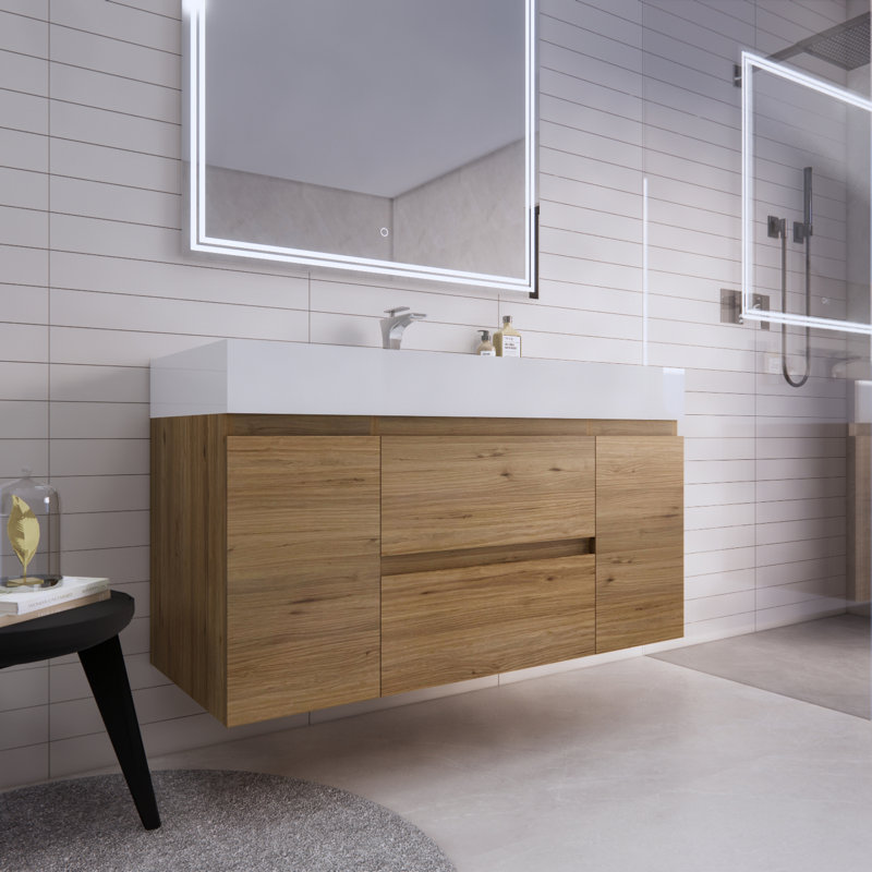 Babajide Bathroom Vanity with Acrylic Top, Natural Oak