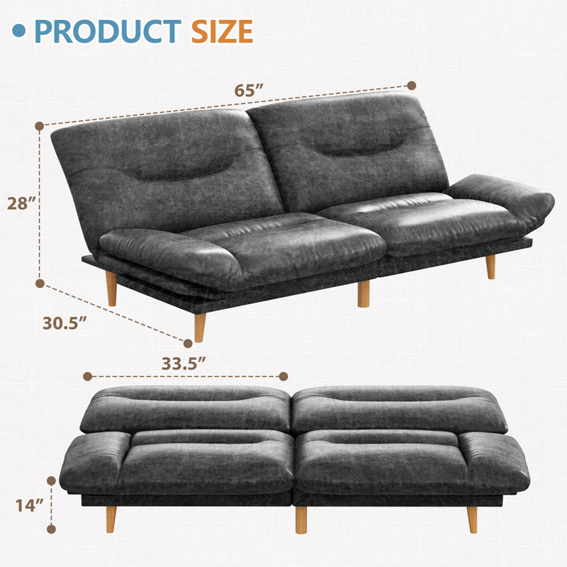 Canapé FUTON avec côtés et dossier réglables, Noir