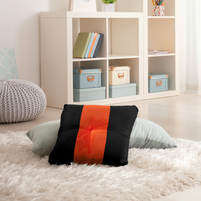  Coussin de sol touffeté, 30 po x 30 po, Noir / Orange