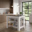 Table pour îlot de cuisine Brooklyn, poste de travail spacieux avec 3 tablettes de rangement ouvertes et 4 pieds robustes, plateau en bois naturel, design moderne-559241602-559241603
