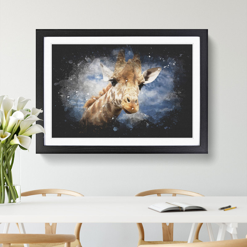Giraffe Vol.2 - Picture Frame Painting, 27cm H x 36cm W x 2cm D, Black Framed