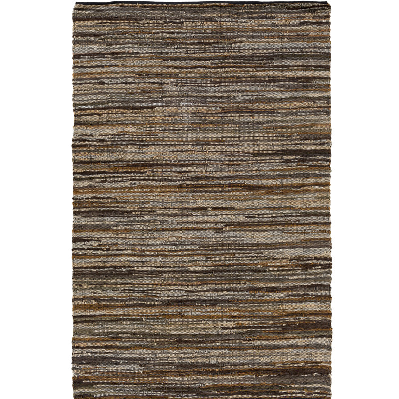 Altum Abstract Handmade Flatweave Leather/Cotton Dark Brown/Brown/Tan/Medium Gray Area Rug, Rectangle 6' x 9'