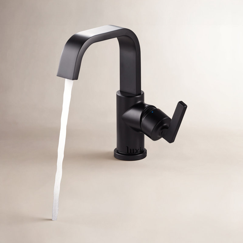 Single Hole Bathroom Faucet with Drain Assembly, Matte Black