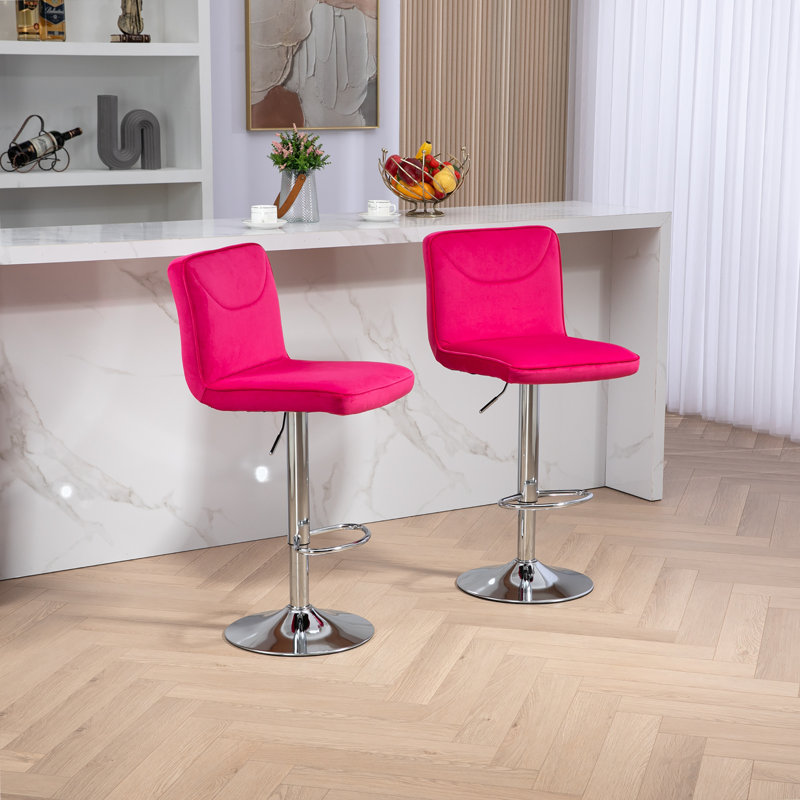 Tabouret de bar Bevelyn, Rouge rose / argent