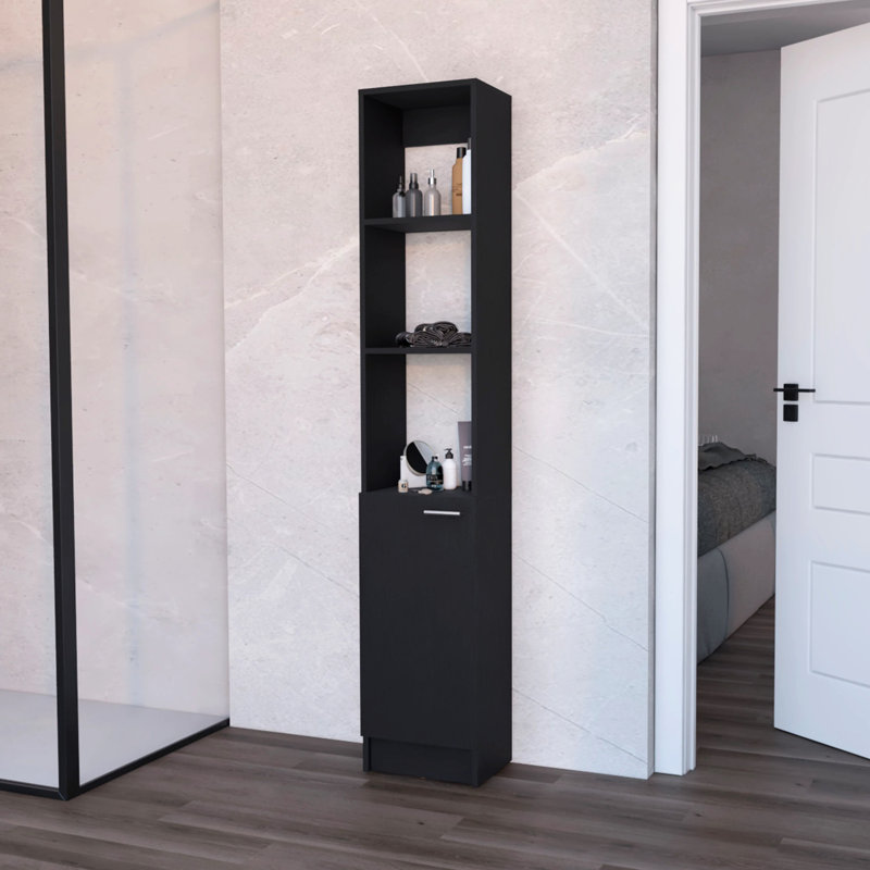Armoire en lin noir à 1 porte - Élégante option de rangement pour salle de bain à 5 tablettes et 1 porte moderne pour un look ordonné