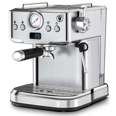 Machine à espresso 20 bars avec mousseur à lait, double coup, compatible avec les dosettes, affichage de la température et de la pression, réservoir amovible