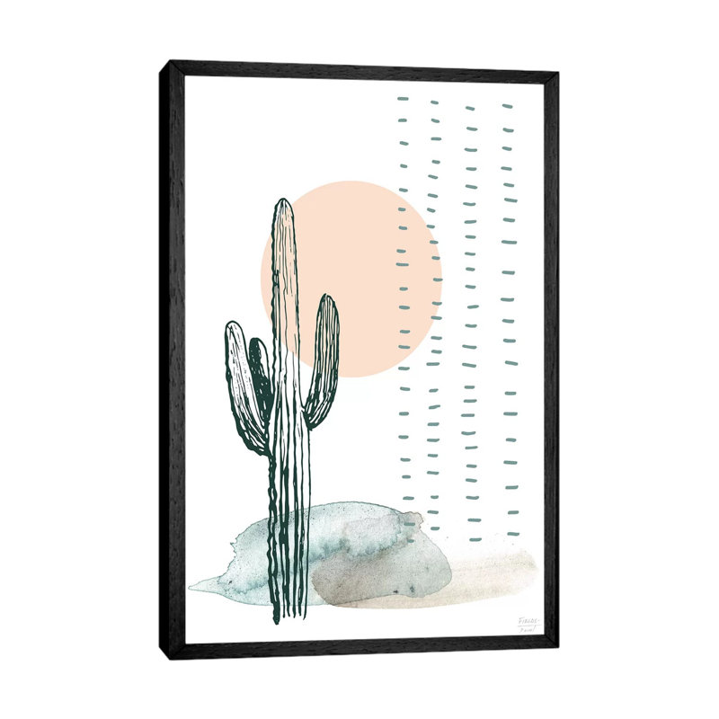 Desert Cactus - Print on Canvas, 66.04cm H x 45.72cm W x 3.81cm D, Black Floater Framed