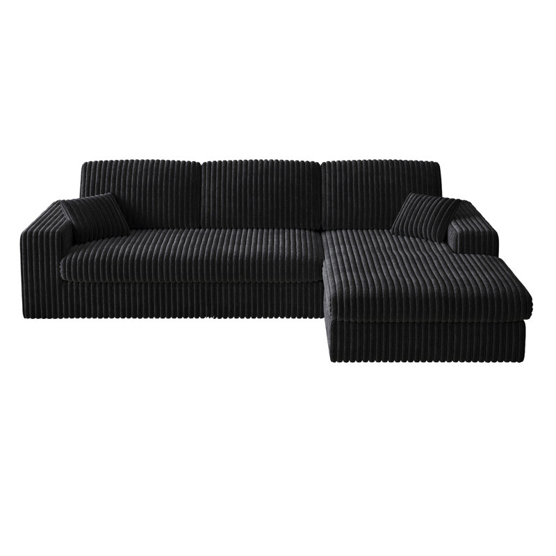 Siège en velours côtelé 114,5 pi avec fonction inclinable et siège réversible de 114,5 pi, configuration 2 en 1, configuration en forme de L, coussin confortable à trois cols, deux coussins décoratifs, éponge modulaire à rebond lent