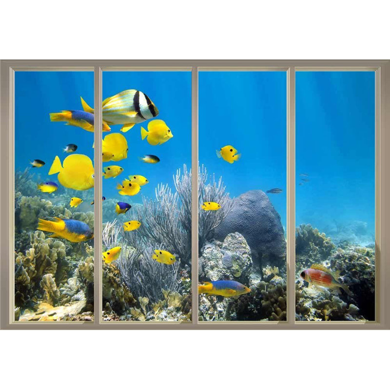 Fish Swimming Over The Coral Reefs, 100" L x 144" W