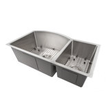 Cortina Stainless Steel 34" L x 21" W Double Basin Undermount Kitchen Sink with Basket Strainer