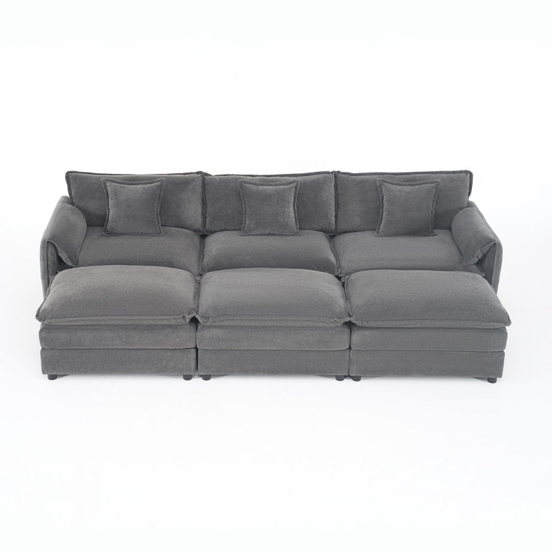 Sectional Sofa with 3 Ottomans (Gray)