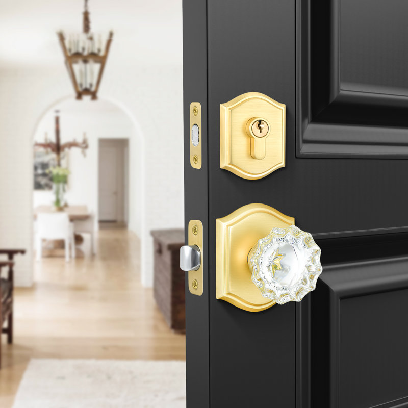 Deadbolt and Passage Door Knobs Set, Satin Brass