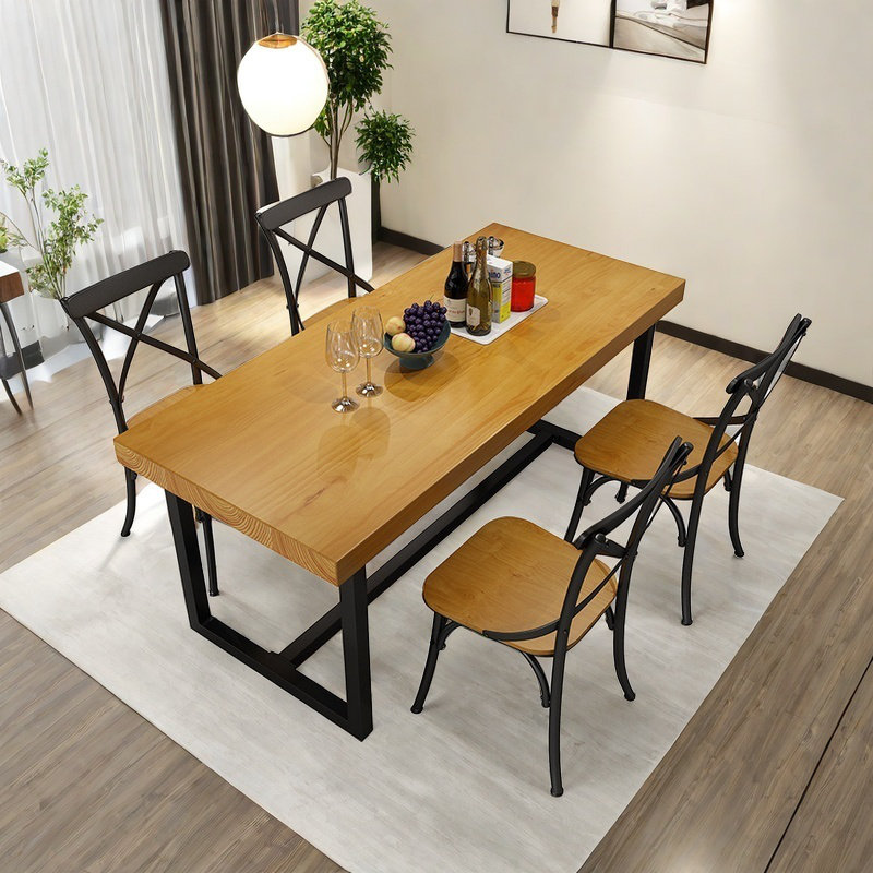 Ensemble de table moderne simple en bois massif et fer, H 29,5 po x L 62,9 po x l 27,5 po
