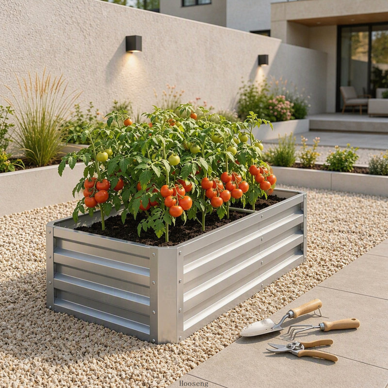 Jardinière galvanisée surélevée, bac à fleurs en métal de 120 x 60 x 30 cm pour légumes, fleurs et fines herbes