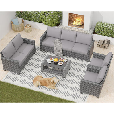 5Pcs Outdoor Patio Furniture Sets, 7 Seat Pe Rattan Furniture Sectional Sofa Set With Storage Table, Patio Conversation Sets With Water-Repellent Cush -  Latitude Run®, B700C582D5B745D5A55105F77510C1E9
