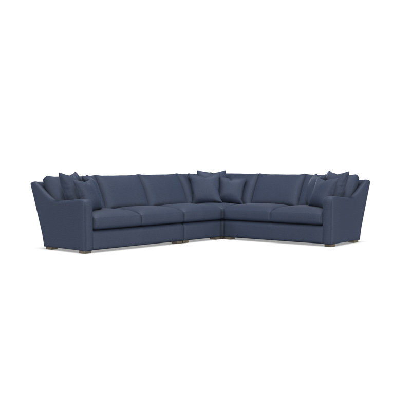 Sectional, Blue Polyester, 34.5" H x 137.5" W x 107.5" D, Right Hand Facing