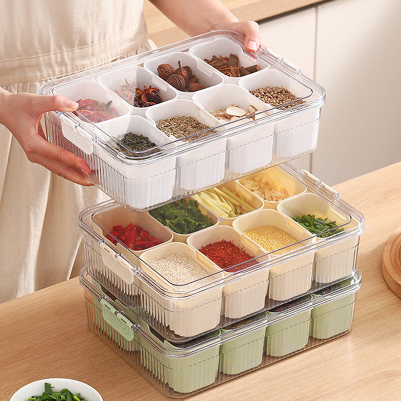 Divided Serving Tray with Lid 8-Compartments Spice Storage Box Transparent Snake Candy Fruits Nuts, Green